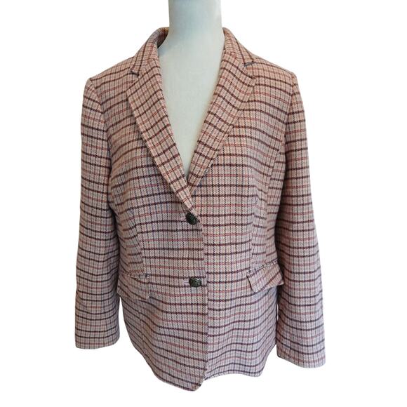 Talbots Wool blend  Pink Plaid Blazer size 16 - Picture 1 of 8